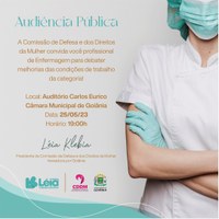 Em audiência pública, Léia Klebia debaterá problemas no exercício da enfermagem