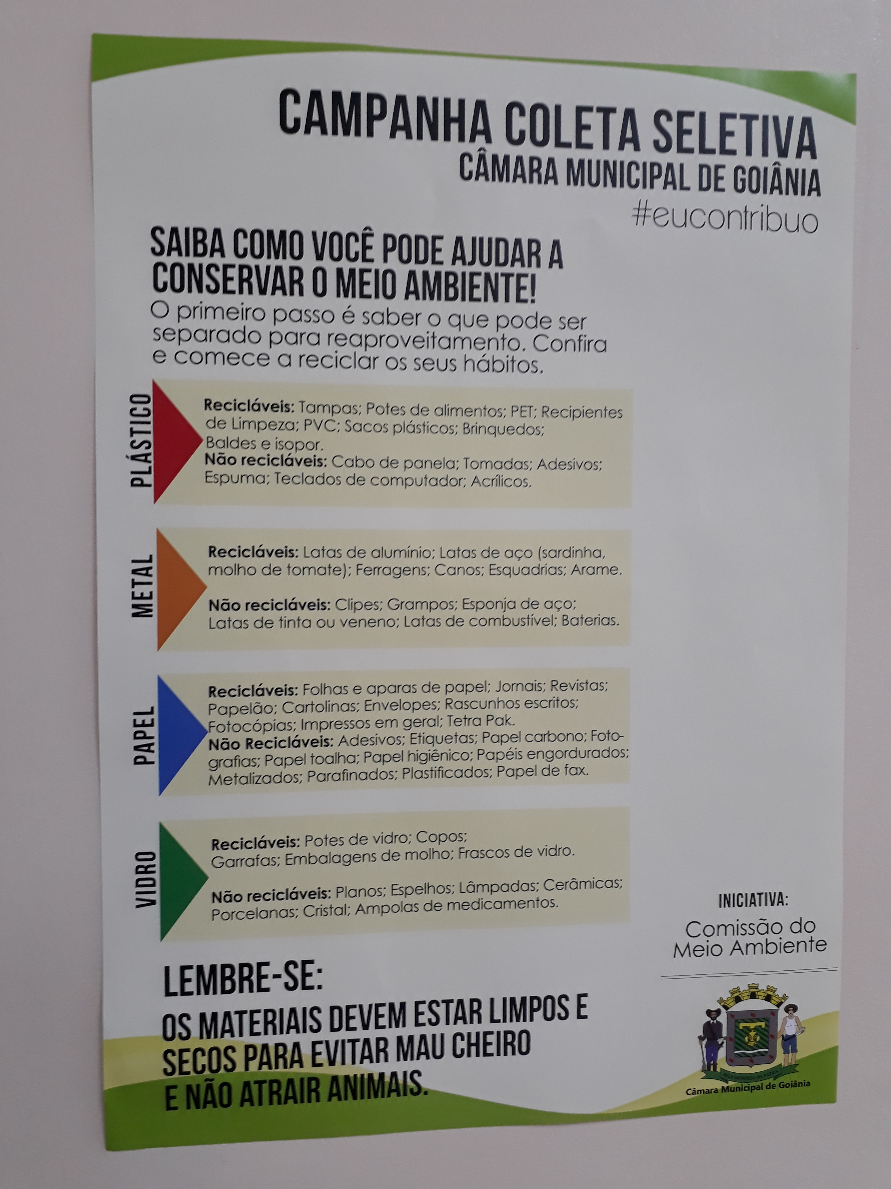 Material publicitário na Câmara ensina coletar produtos para reciclagem 