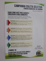 Material publicitário na Câmara ensina coletar produtos para reciclagem 
