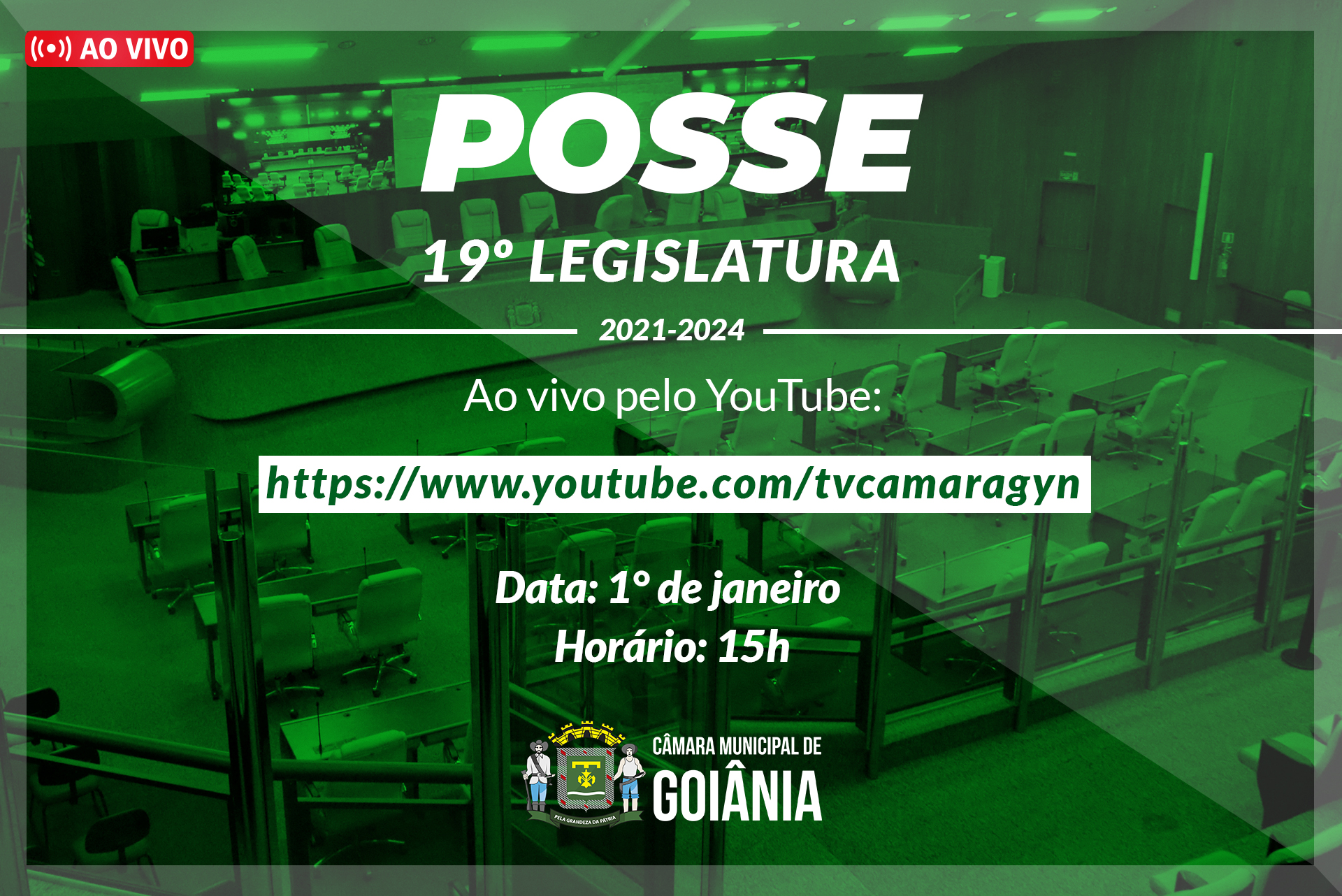 Posse do prefeito, vice e vereadores será transmitida ao vivo pela TV Câmara