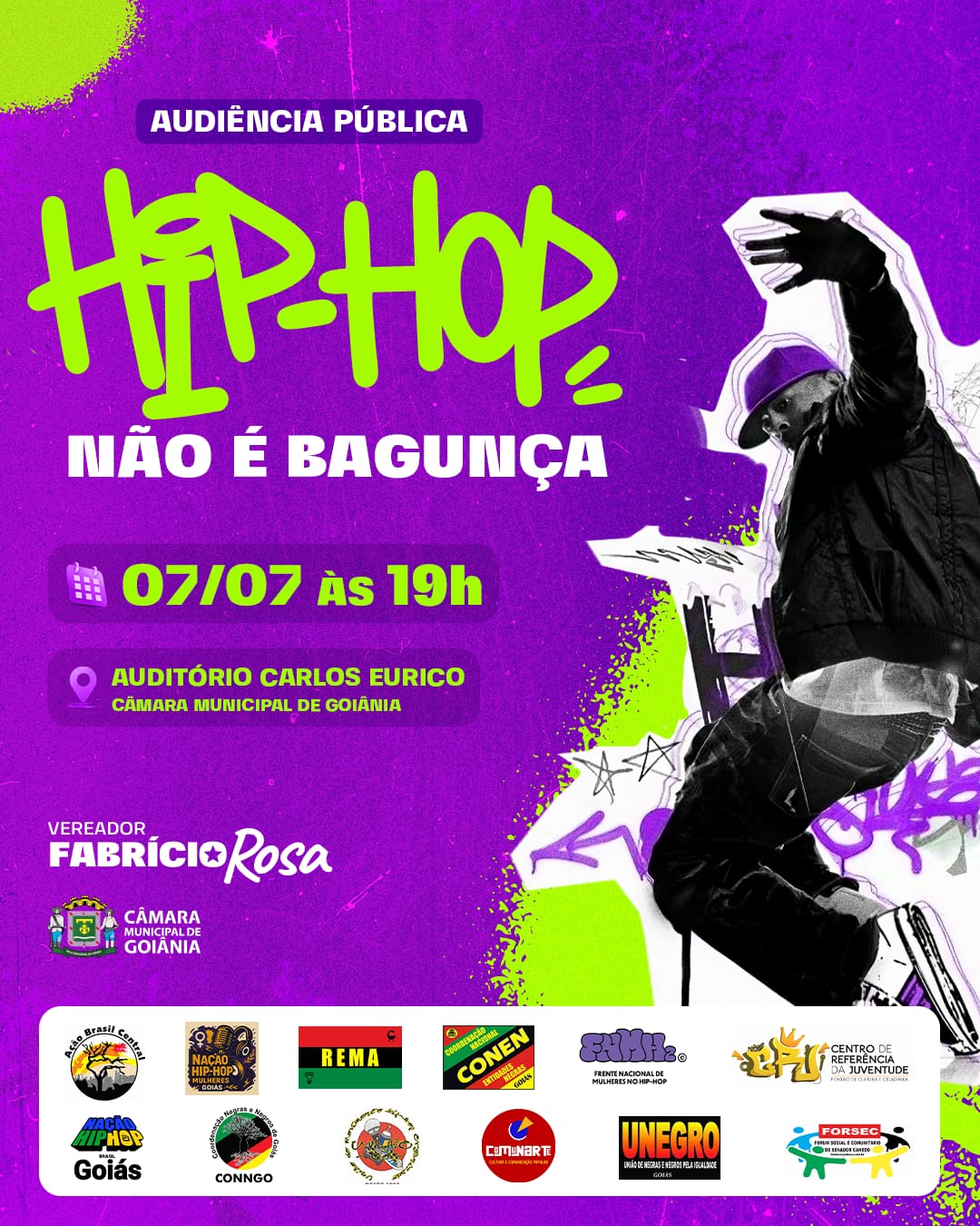 Fabrício Rosa realiza audiência pública “Hip-Hop Não É Bagunça” nesta segunda-feira (7)