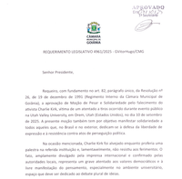 Major Vitor Hugo aprova Moção de Pesar e Solidariedade pela morte do norte-americano Charlie Kirk