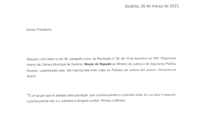 Oséias Varão aprova Moção de Repúdio ao ministro da Justiça, Ricardo Lewandowski