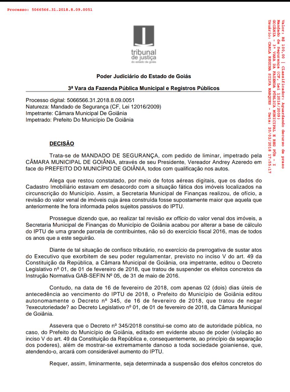 URGENTE - Justiça mantém o Decreto Legislativo sobre IPTU