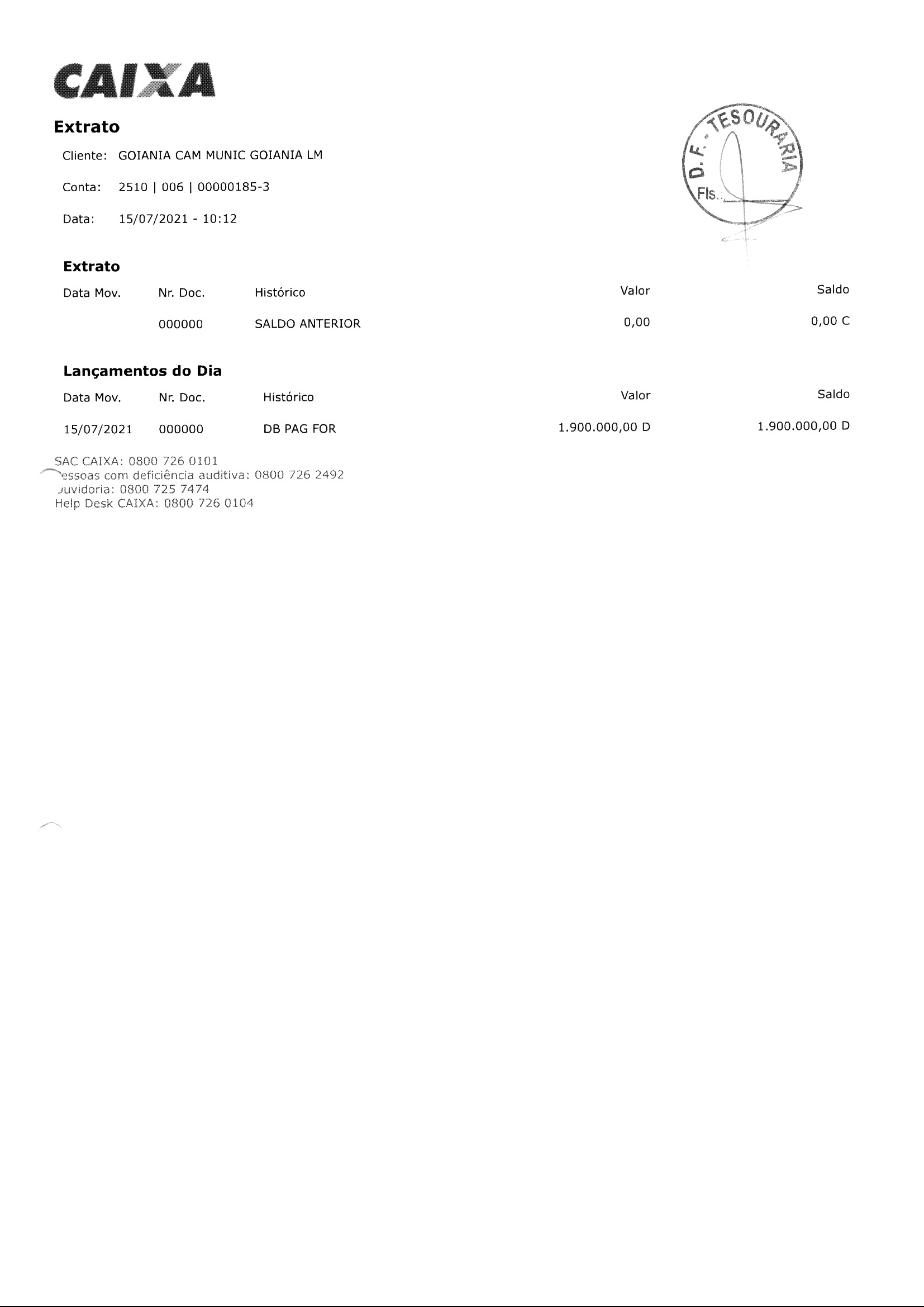 Transferência ao Tesouro Municipal Julho2021